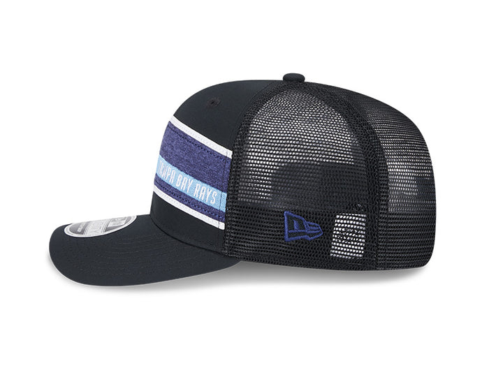 Rays New Era Black TB Stripes 9SEVENTY Stretch-Snap Trucker Hat