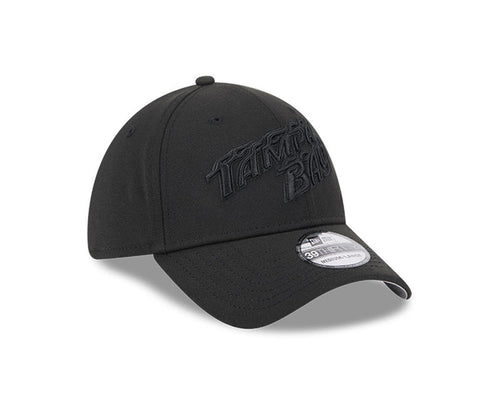 Rays New Era City Connect Black on Black Flames 39Thirty Flex Fit Hat