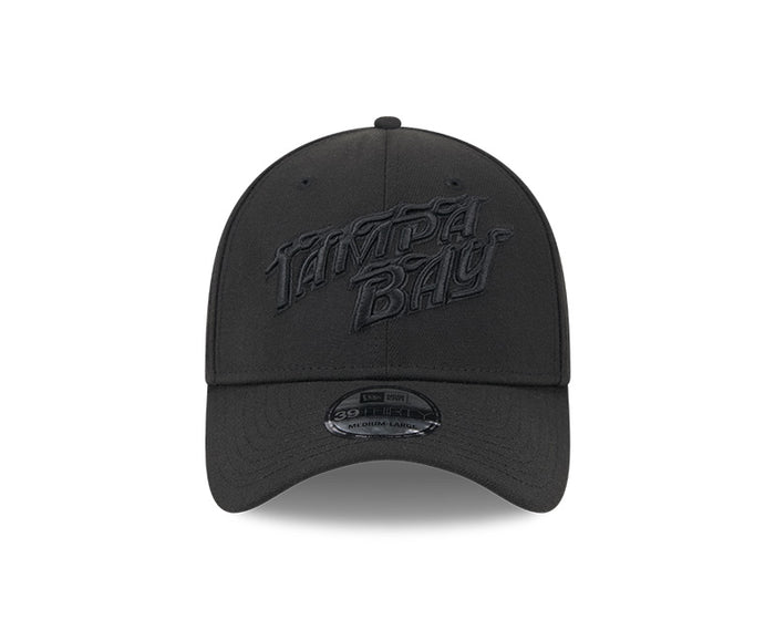Rays New Era City Connect Black on Black Flames 39Thirty Flex Fit Hat