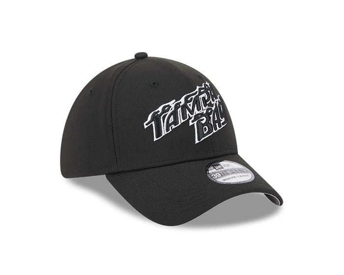 Rays New Era City Connect Black White Flames 39Thirty Flex Fit Hat