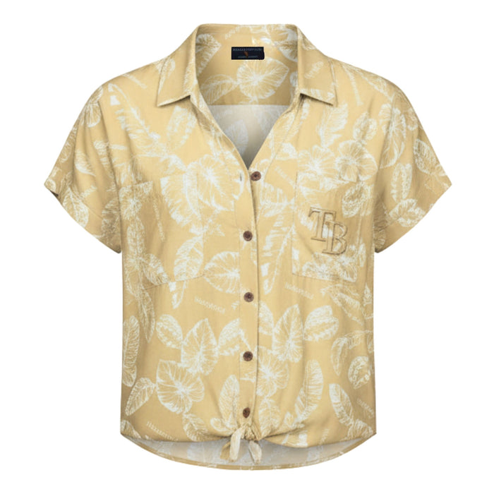 Rays Women's Margaritaville Yellow Floral Tie Front Hawaiian Shirt