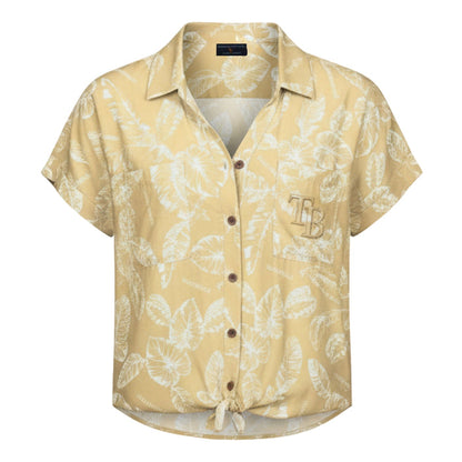 Rays Women's Margaritaville Yellow Floral Tie Front Hawaiian Shirt