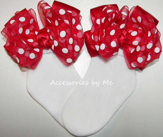 Red White Polka Dot Bow Socks