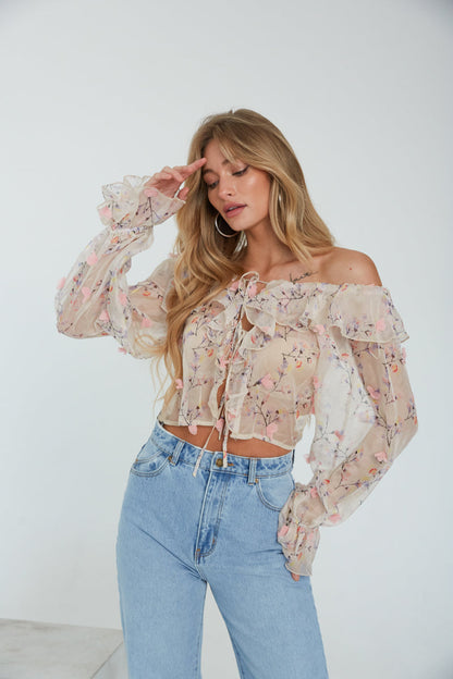 Rome Off-The-Shoulder Chiffon Ruffle Top