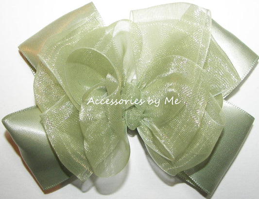 Celadon Green Organza Satin Hair Bow