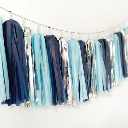 Navy Silver Tassel Garland - Shark Themed Party, Boy Birthday, Boy Baby Shower, Ocean Theme