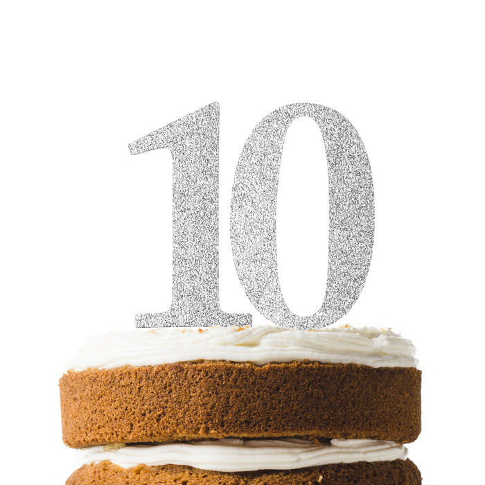 Silver Glitter Number 10 Cake Topper