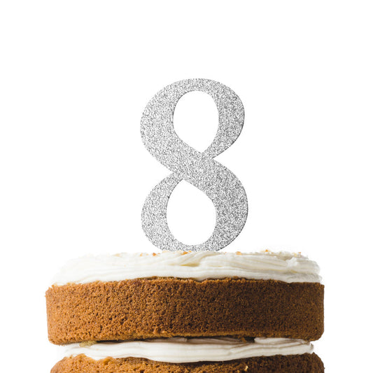 Silver Glitter Number 8 Cake Topper