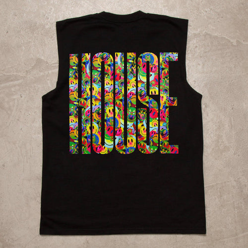 Smiley Higher House Back Print - Tank Tshirt - Black