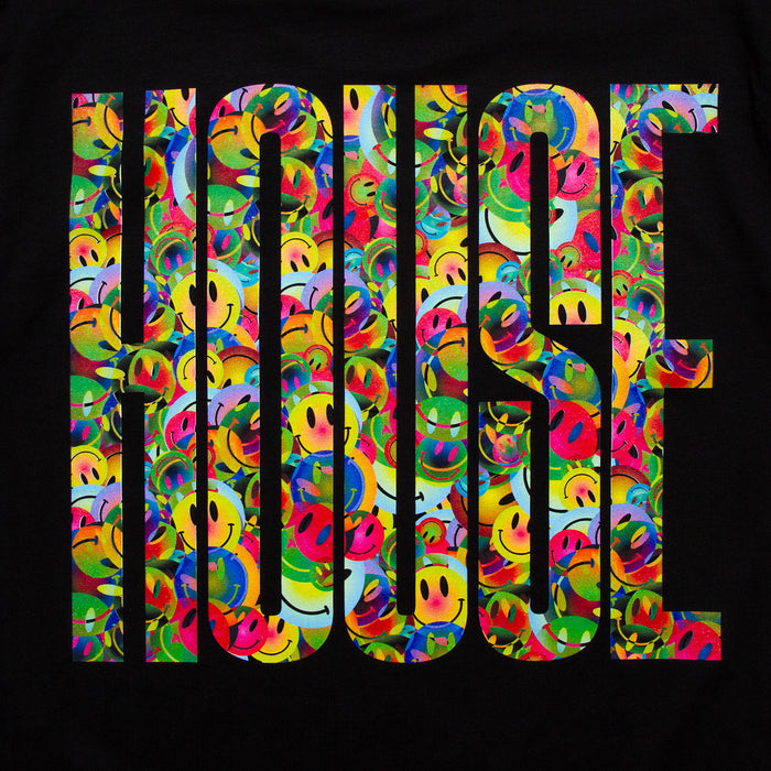 Smiley Higher House Back Print - Tank Tshirt - Black