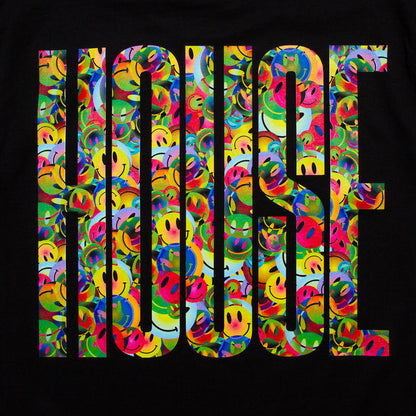 Smiley Higher House Back Print - Tank Tshirt - Black