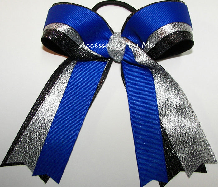Electric Blue Silver Black Ponytail Holder
