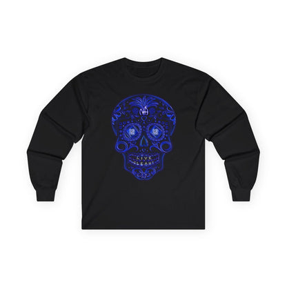 Sugar Skull In Blue  Long Sleeve dtg Tee