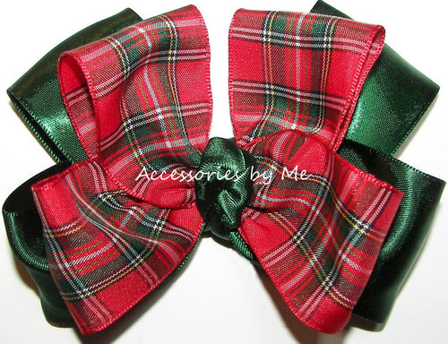 Red Green Tartan Plaid Hair Bow