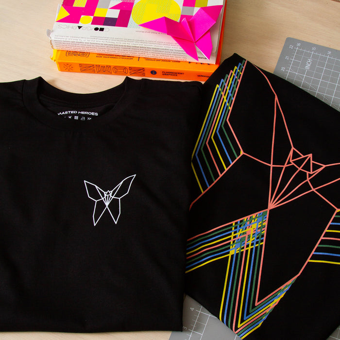 Trails Origami Butterfly Front Print - Tshirt - Black