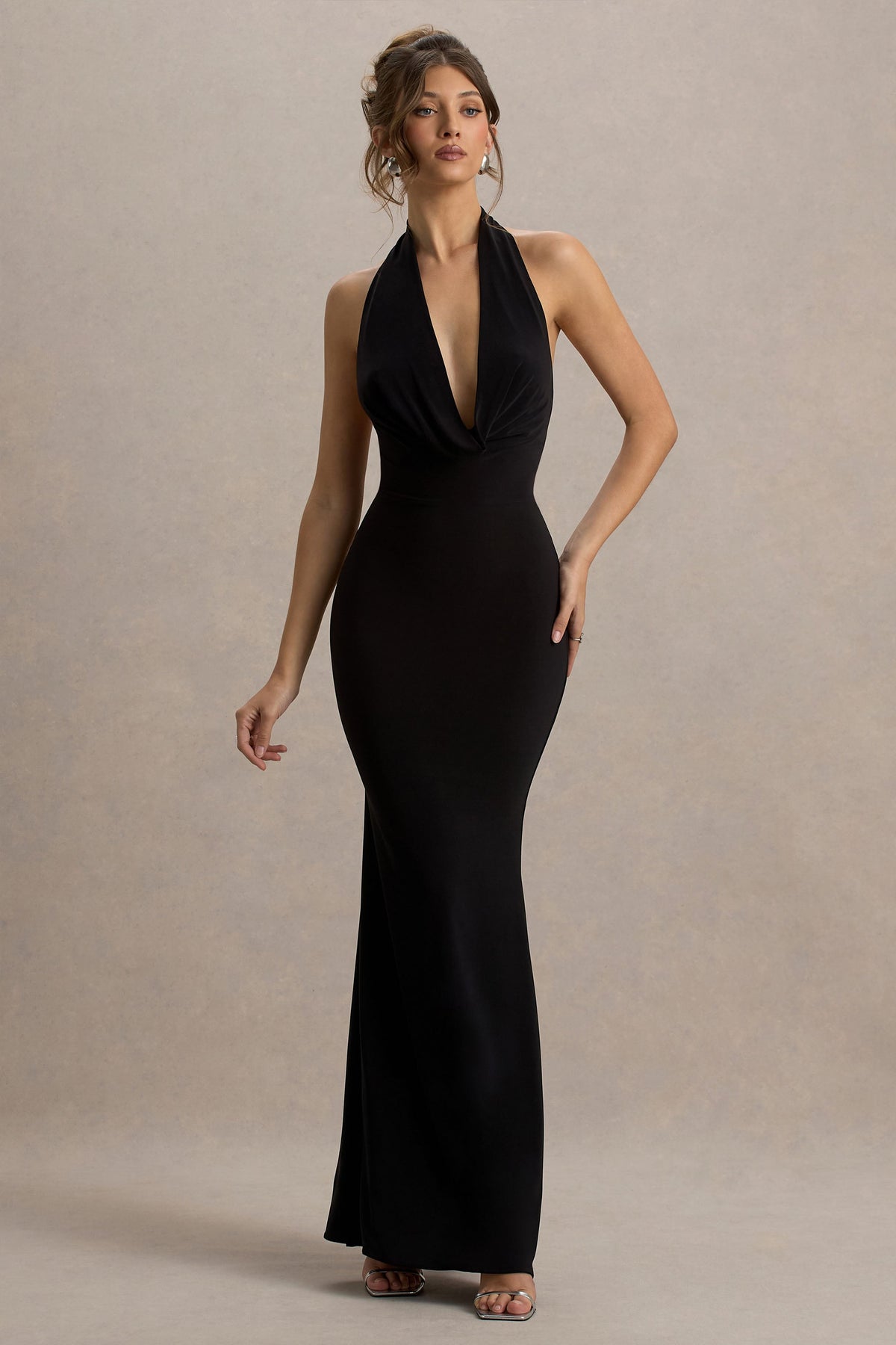 Milani | Black Backless Cowl Neck Fishtail Maxi Dress