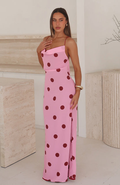 Peony Pop Maxi Dress Pink Polka Dot