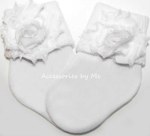 White Shabby Rose Flower Socks