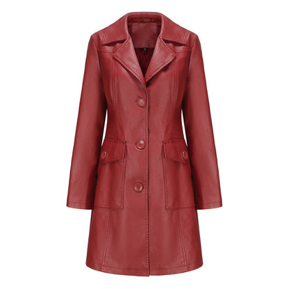 Women’s Long Leather Trench Coat – Fashion Outerwear